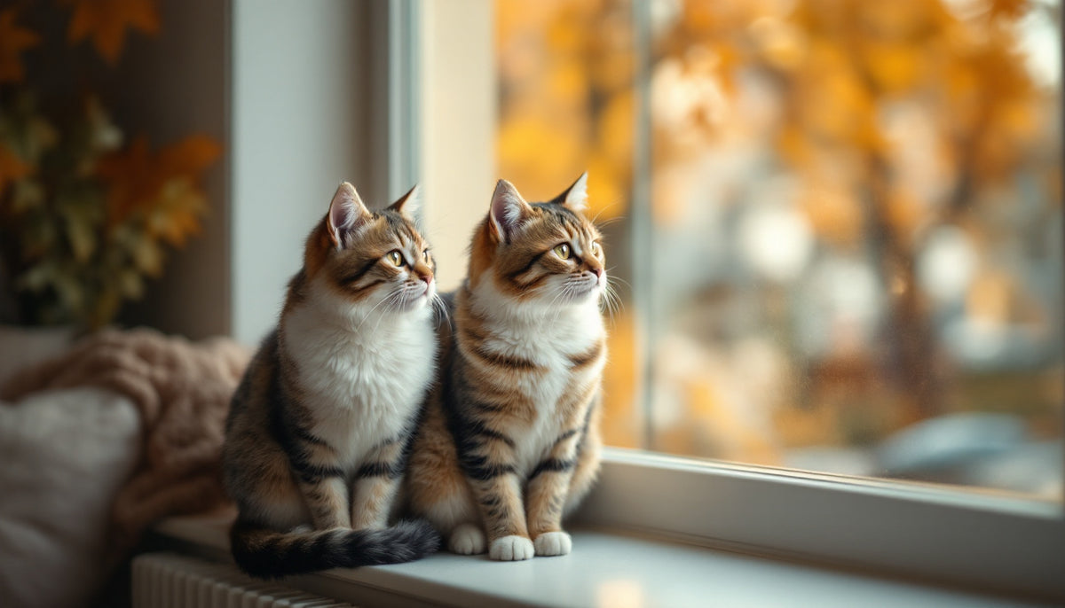 Gatto rilassato seduto sul davanzale di una finestra in una casa accogliente in autunno