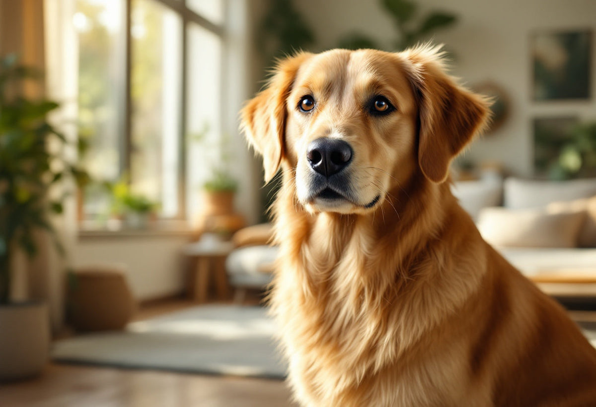 Cane felice in salotto