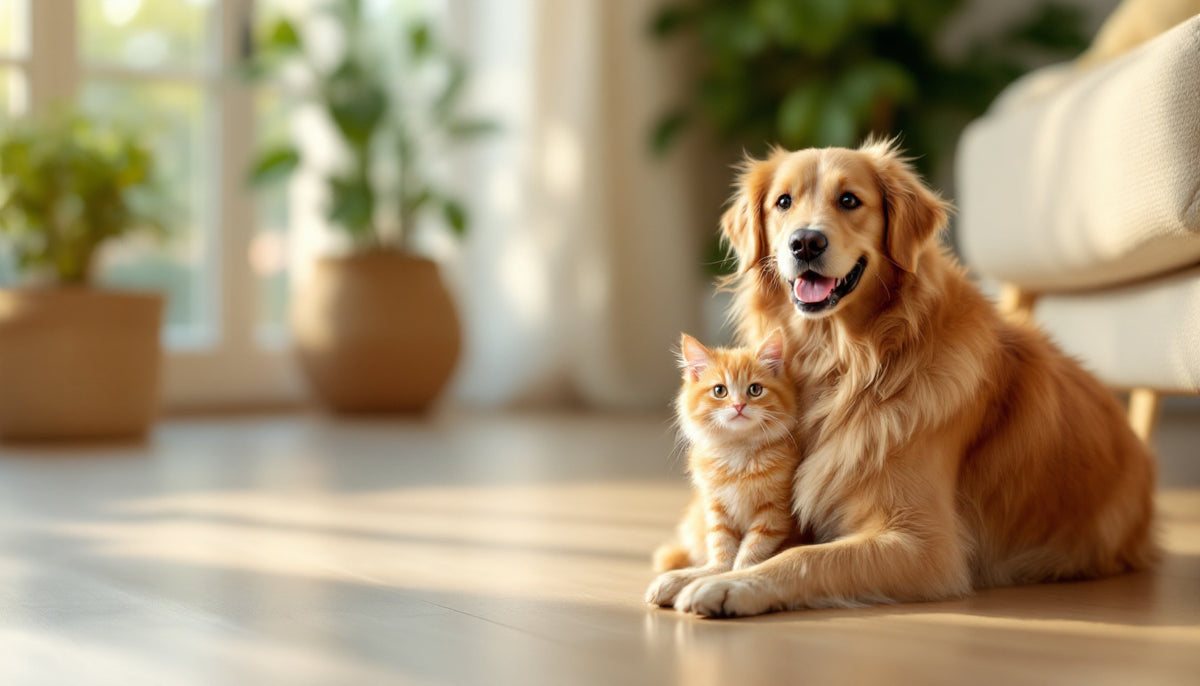 Cane e gatto felici insieme in casa